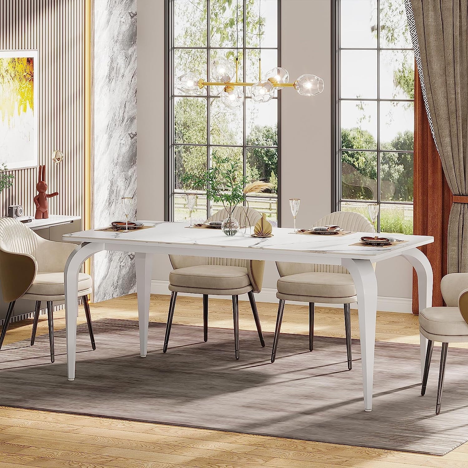 63" Sintered Stone White Marble Dining Table Y4051