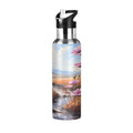 Pink Flowers Stainless Steel Insulated Water Bottle with Straw Lid C577