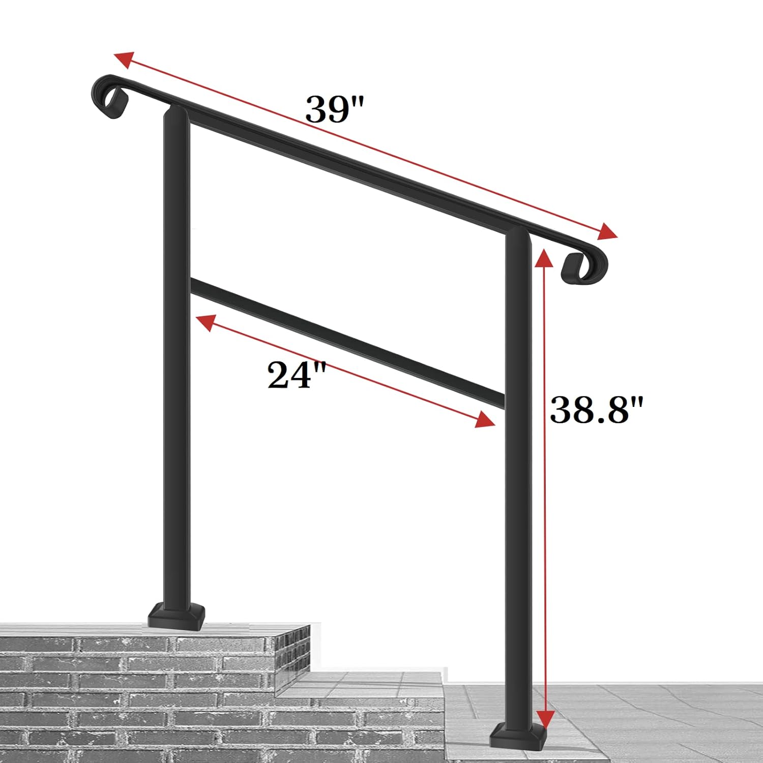 Black Wrought Iron Handrail for Outdoor Steps Y664578