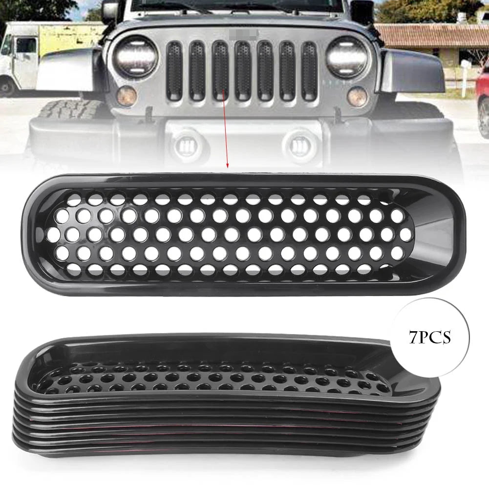 Black 7 Pcs ABS Plastic Car Front Grille Trim Inserts Mesh Grill Guard Cover T648
