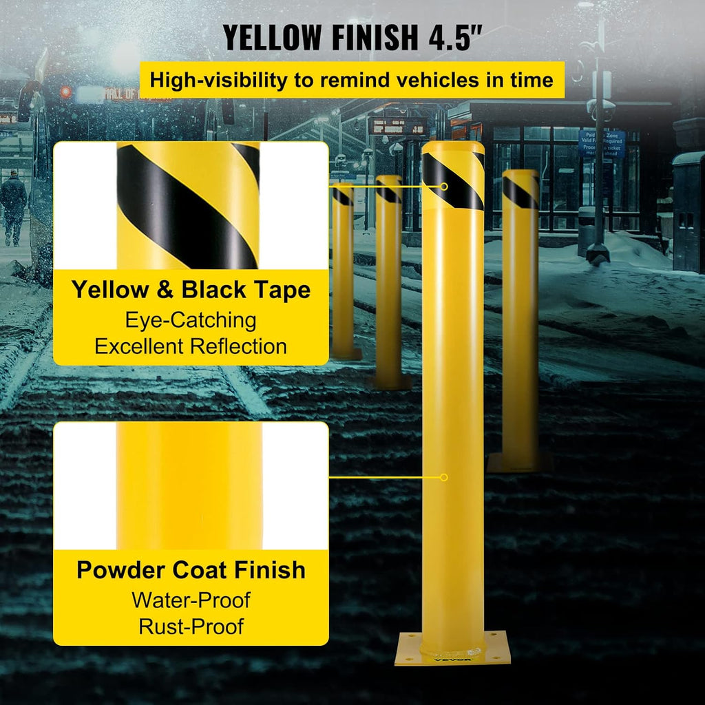 Yellow Powder Coat Steel Safety Barrier Bollard with 4 Anchor Bolts A211