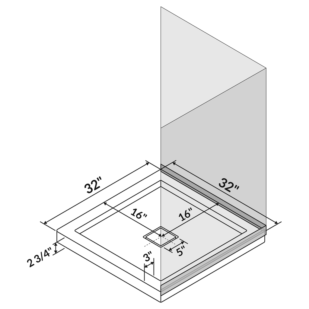 32 x 32 Single Threshold Shower Pan Base Center Drain Y622833