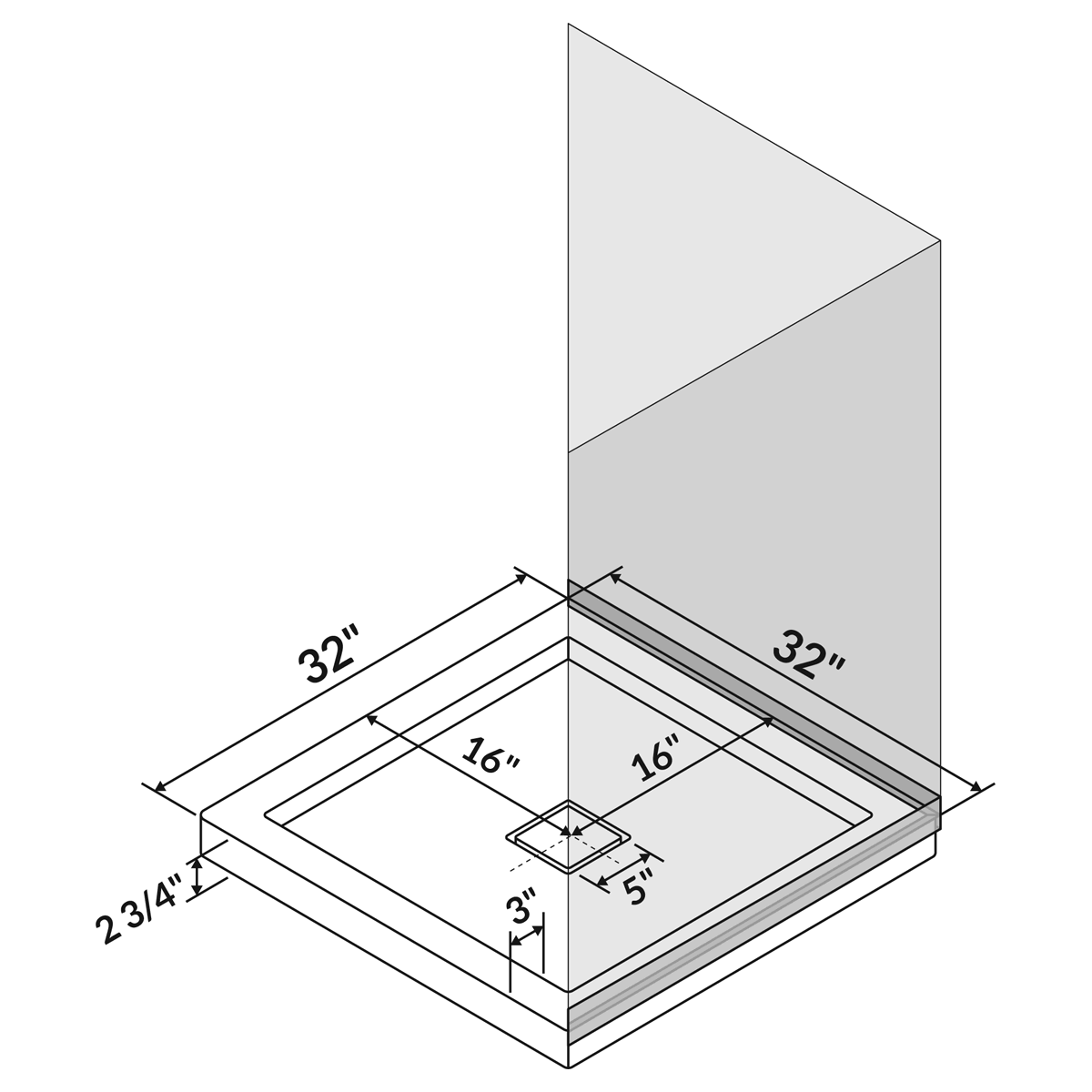 32 x 32 Single Threshold Shower Pan Base Center Drain Y622833