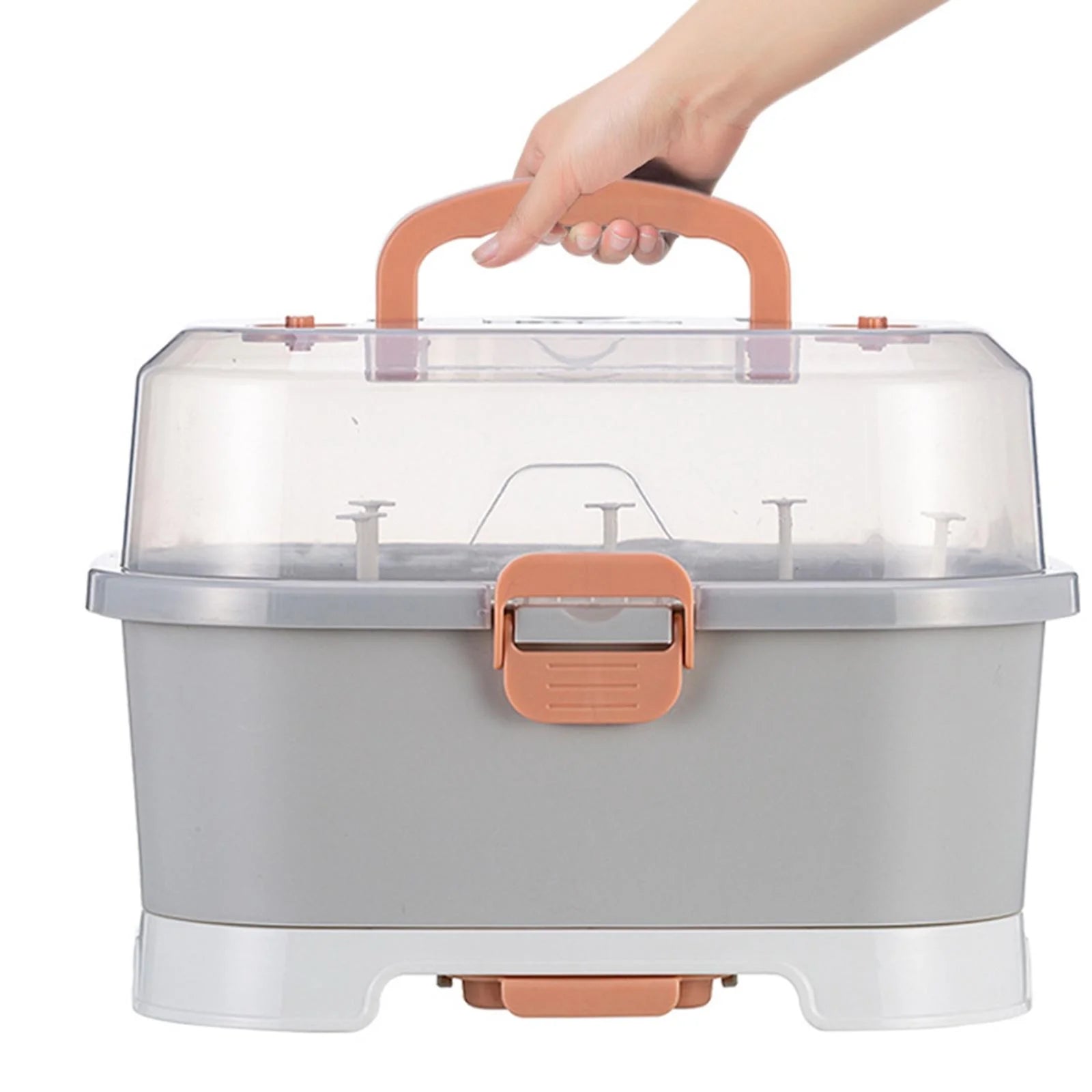 Gray Baby Bottle Drying Rack Storage Organizer with Lid L547789