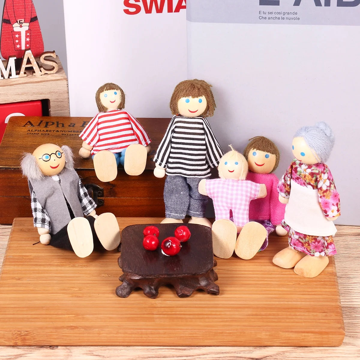 7pcs Wooden Dolls Pretend Play Set A953012