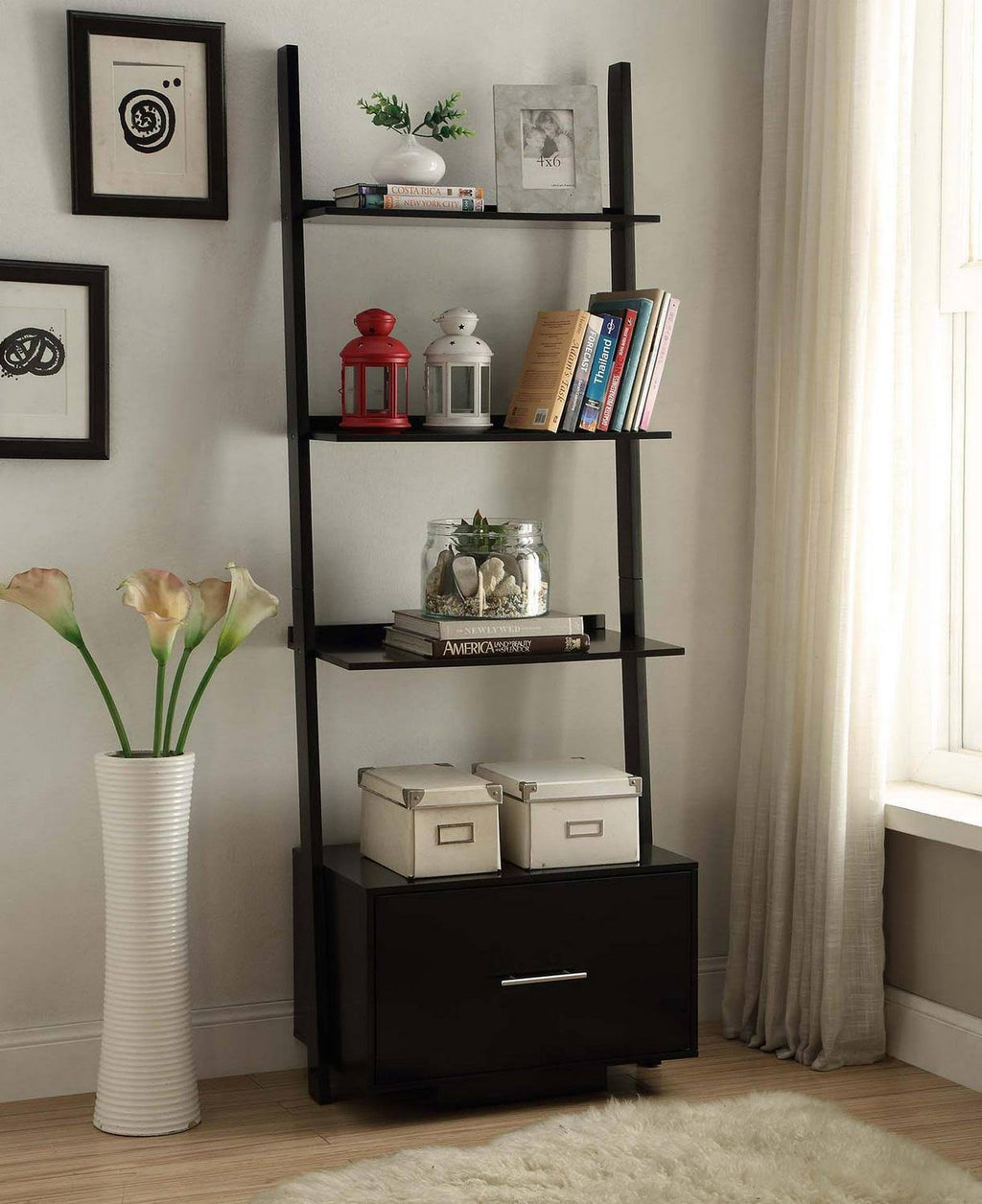 Ladder Bookcase with File Drawer Q805