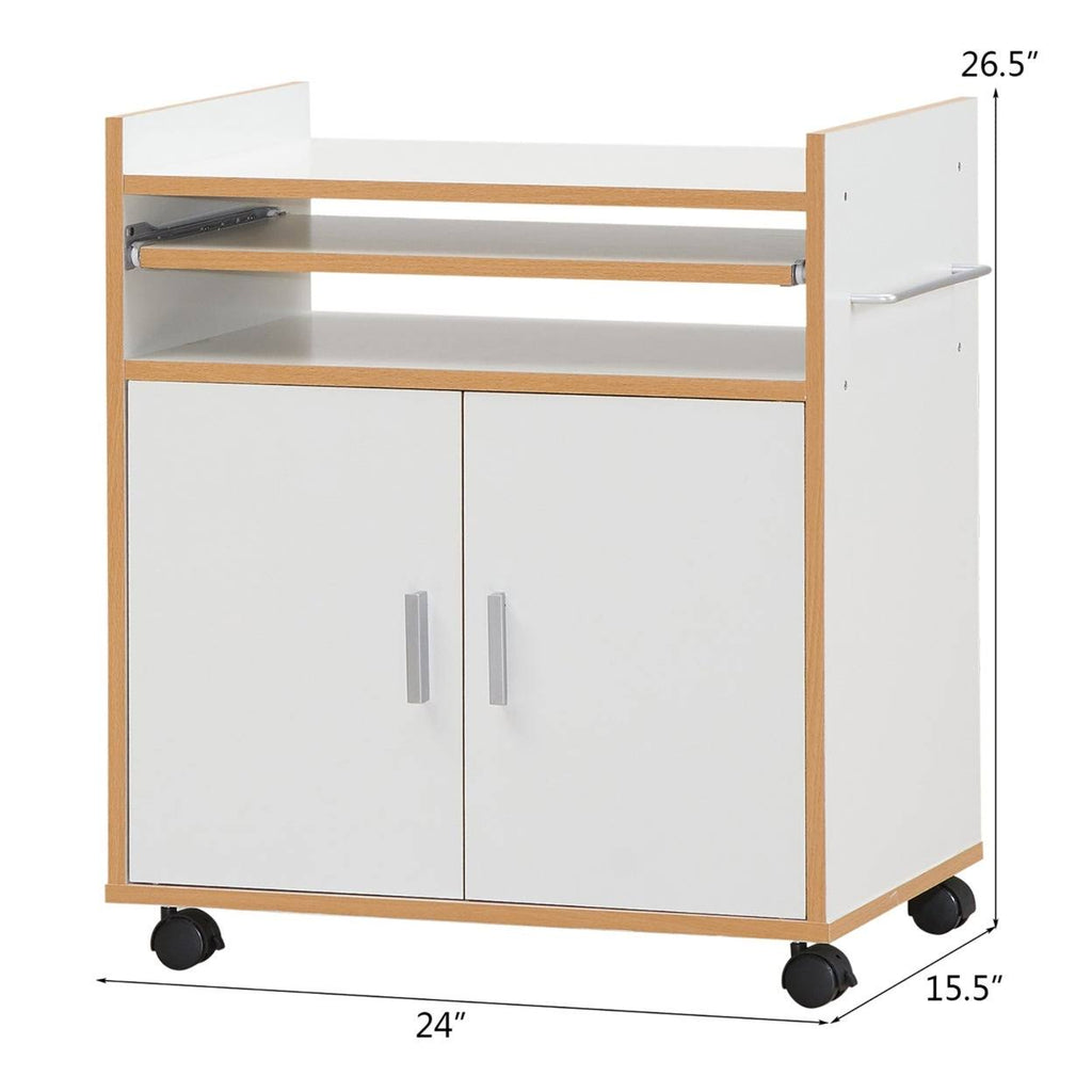 White Rolling Kitchen Trolley Microwave Cart Storage Cabinet with Removable Shelf H2954