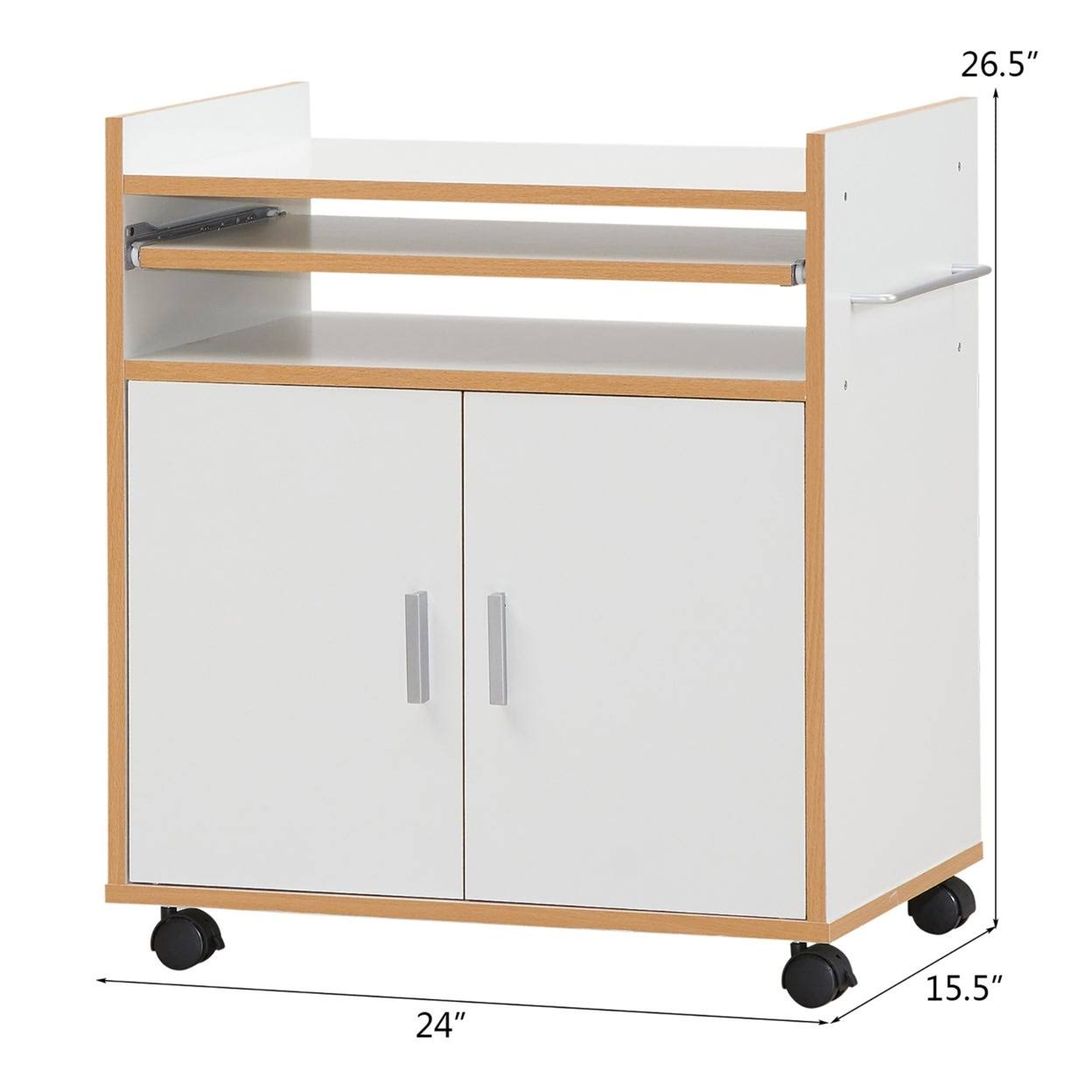 White Rolling Kitchen Trolley Microwave Cart Storage Cabinet with Removable Shelf H2954