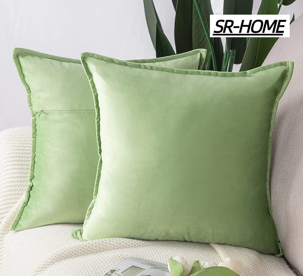 Set of 2 Super Soft Velvet Square Throw Pillow Covers with Fringe M914