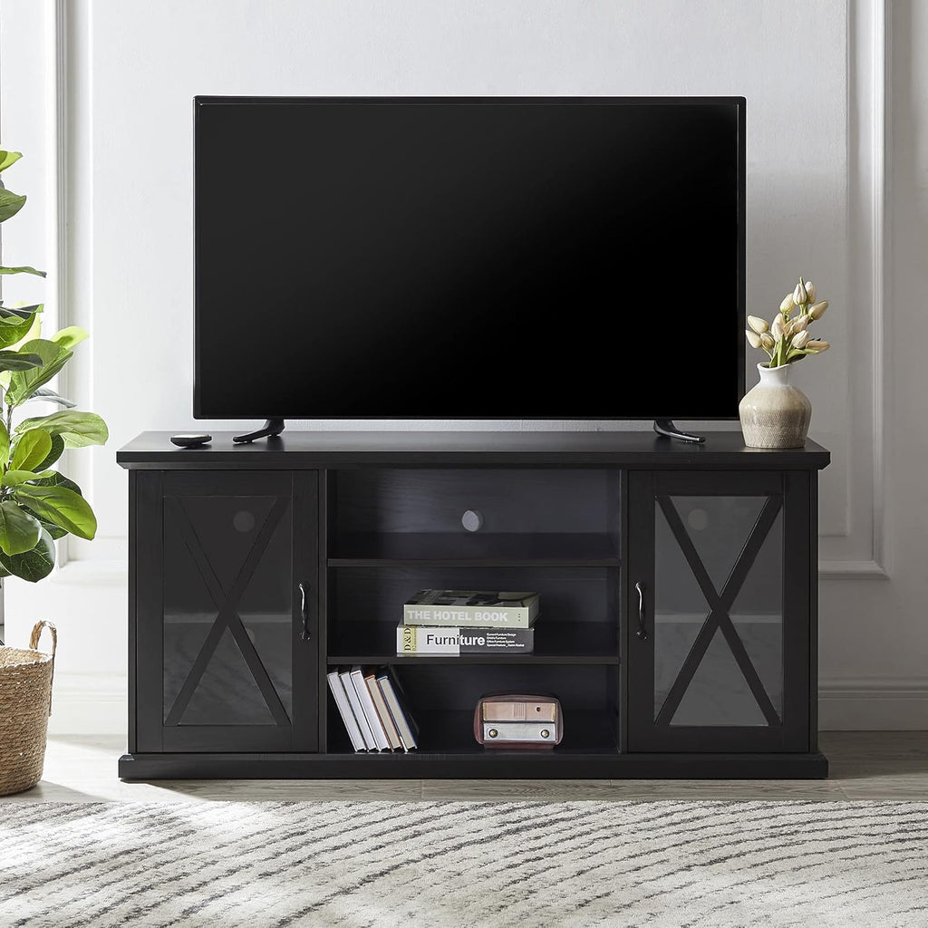 Black TV Stand with Storage Adjustable Shelves C223038