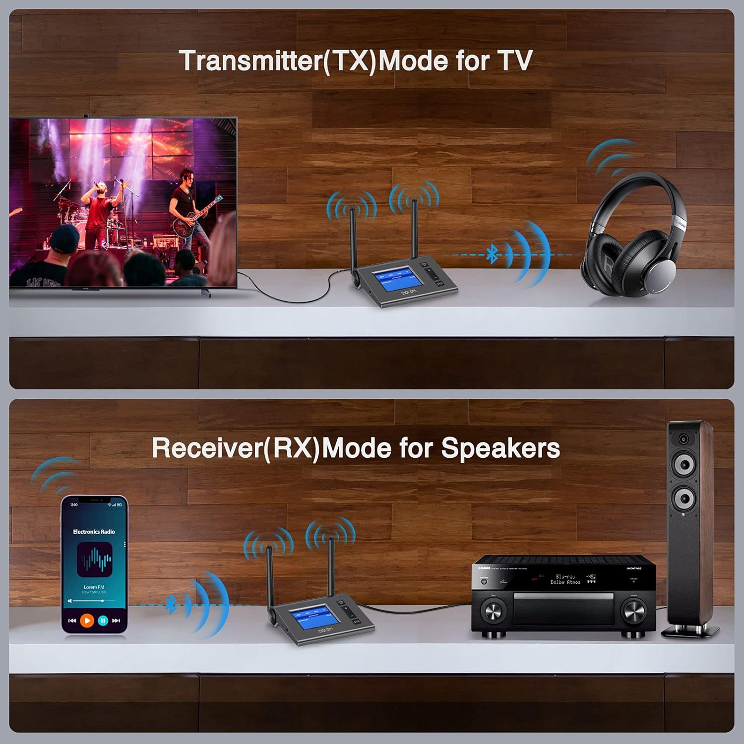 Bluetooth Transmitter Receiver Wireless Audio Adapter with LCD Display V5467