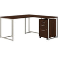 60W L Shaped Desk with 30W Return and Mobile File Cabinet, Century Walnut H424