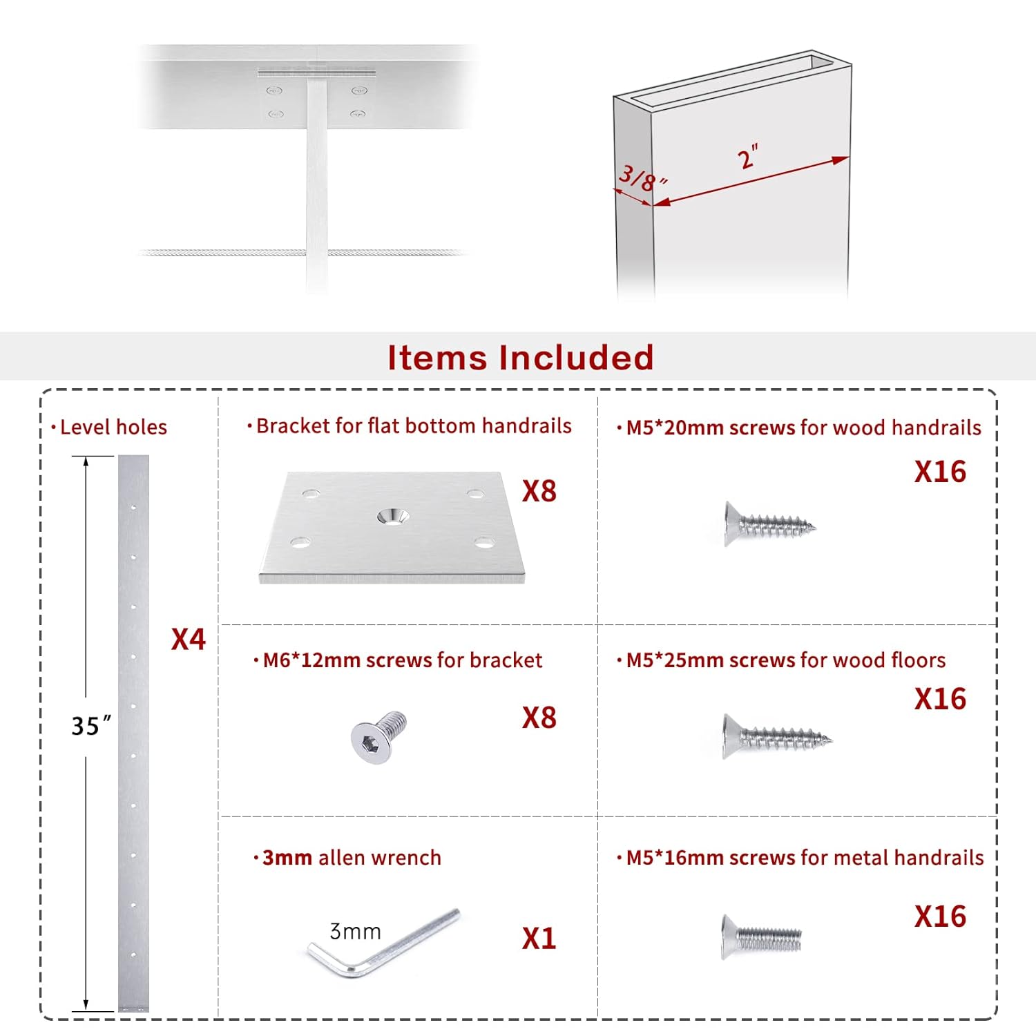 4 Pack Stainless Steel Cable Railing Post U563
