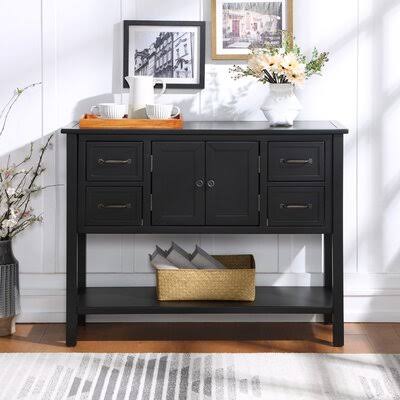 Beige Console Table with 4 Drawers, 1 Cabinet and 1 Shelf U637