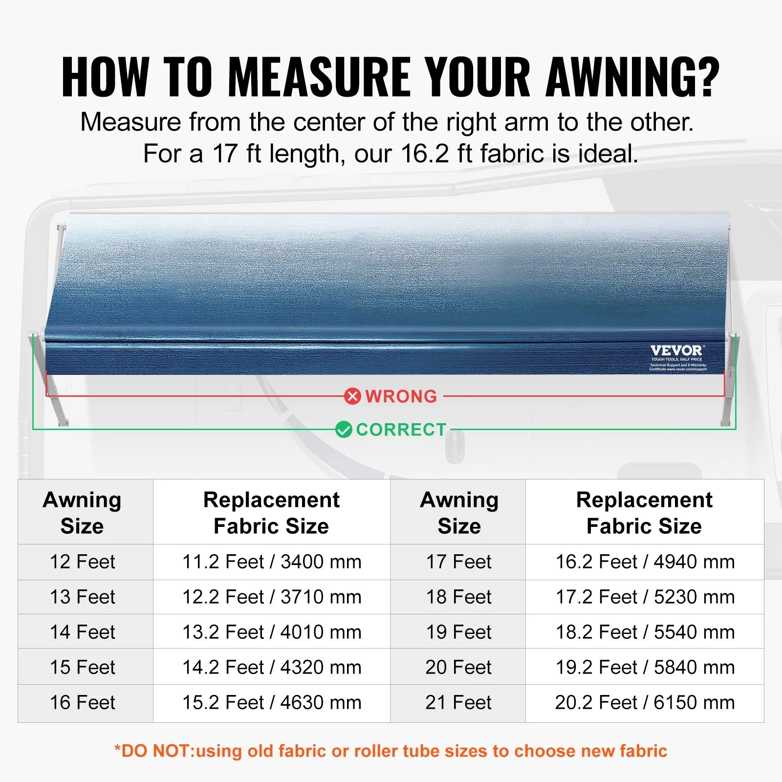 17' RV Awning Replacement Waterproof 16oz PVC Fabric V6189