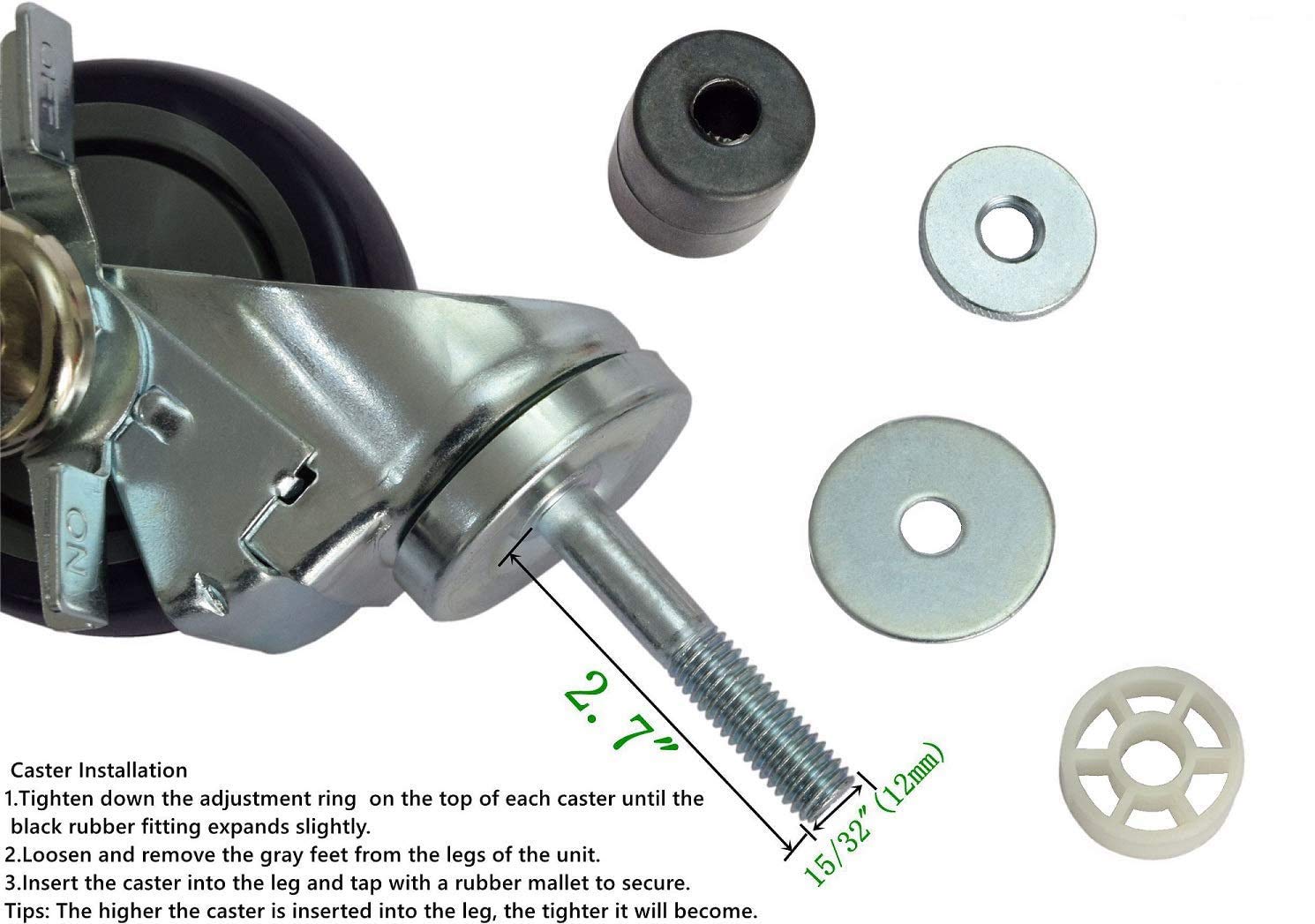 4 inch Prep Table Casters Set of 4 with Brake U320139