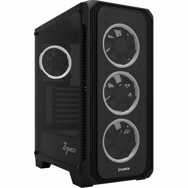 ATX Mid Tower Gaming PC Case with Tempered Glass and 4 Pre-Installed 120mm RGB LED Ring Fans M17338