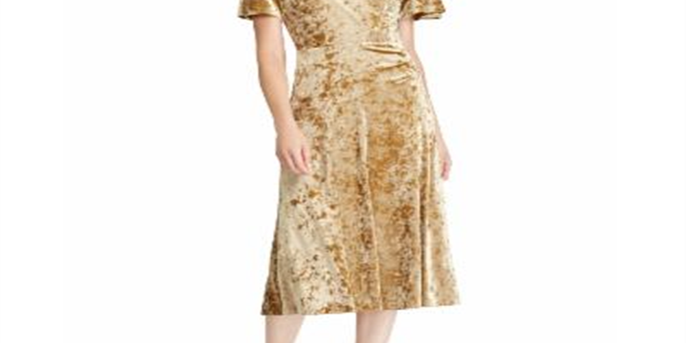 Yellow Velvet Surplice Dress Size 18 I575610