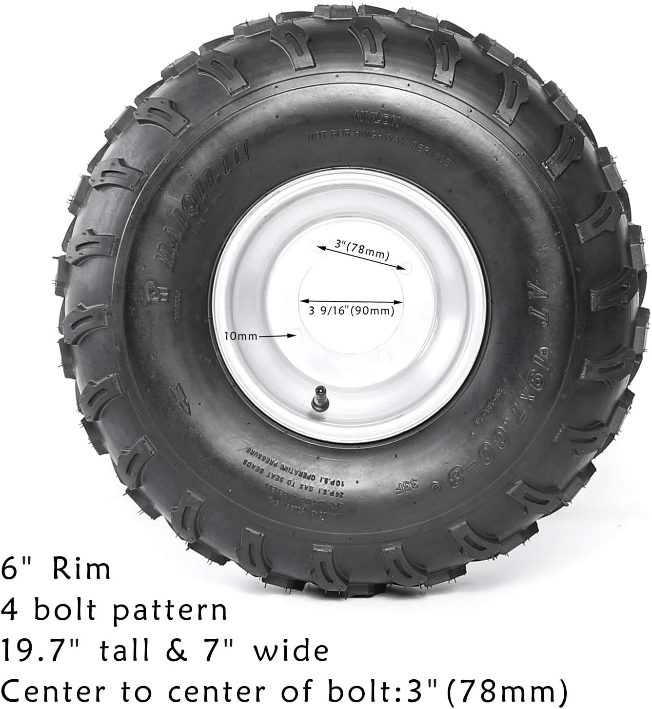 2Pcs 19x7-8 Front and 2Pcs 18X9.5-8 Rear Tubeless Wheel Tire With Rim V9545