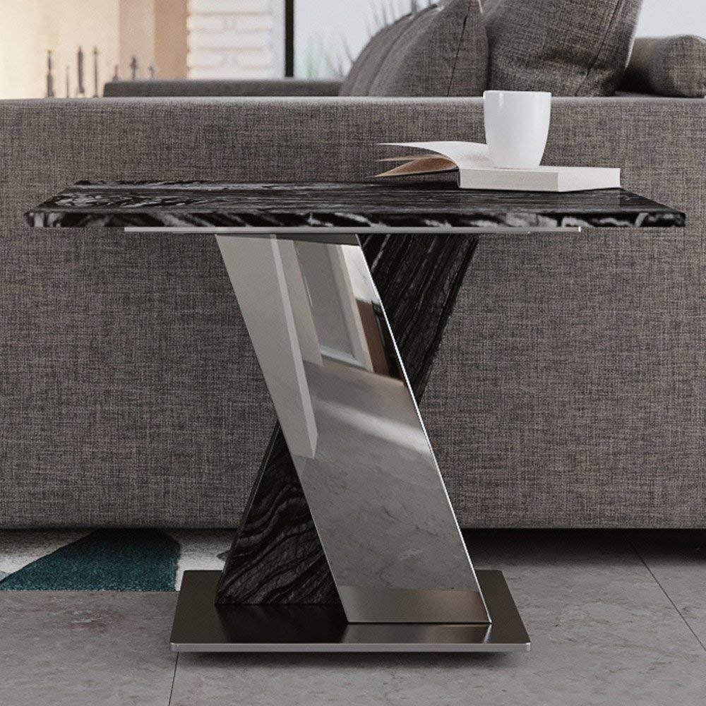 Black and White Marble End Table with Stainless Steel Base Y9303