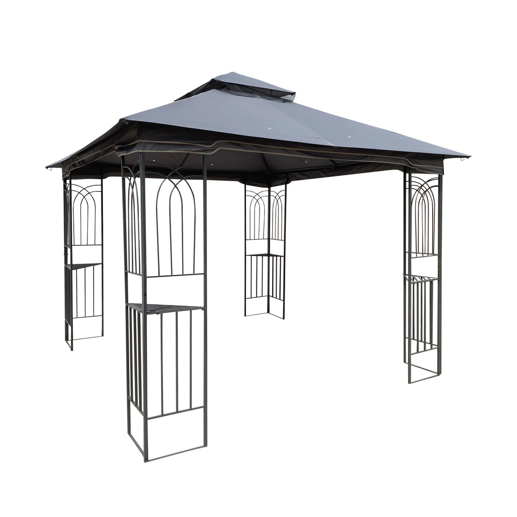 Gray Outdoor Patio Gazebo Canopy Shelter with Ventilated Double Roof and Mosquito Net C72906