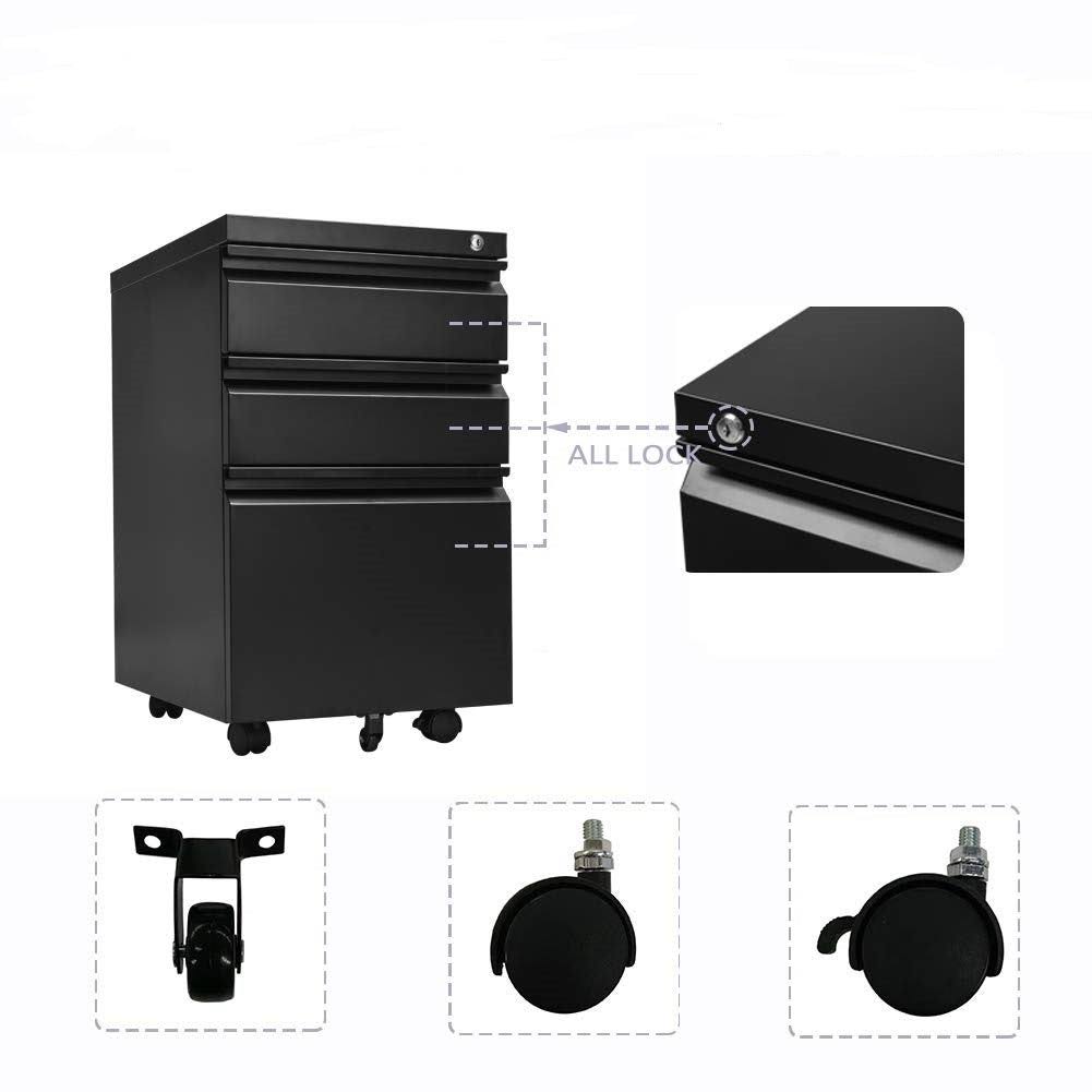 White 3-Drawer Locking Rolling Metal File Cabinet Z97335