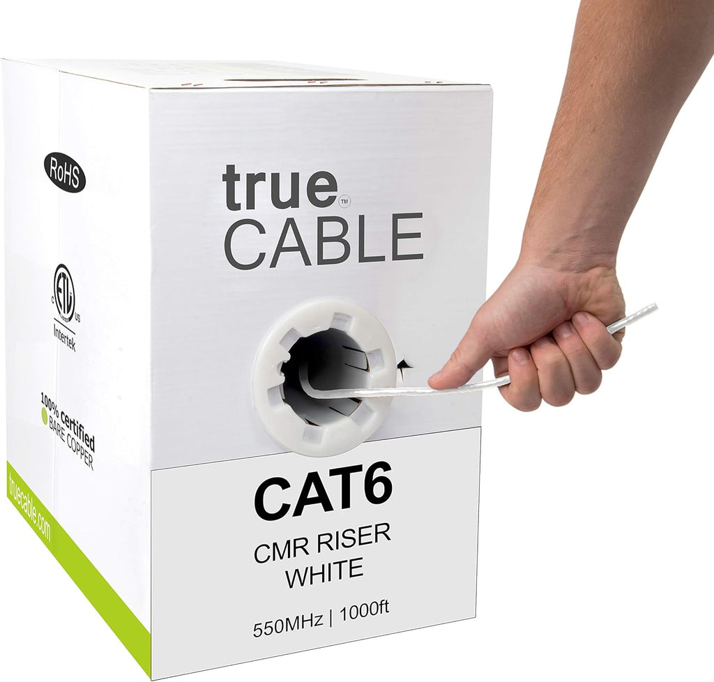 Cat6 Riser 1000ft Gray 23AWG 4 Pair Solid Bare Copper 550MHz Unshielded Twisted Pair Bulk Ethernet Cable B5292
