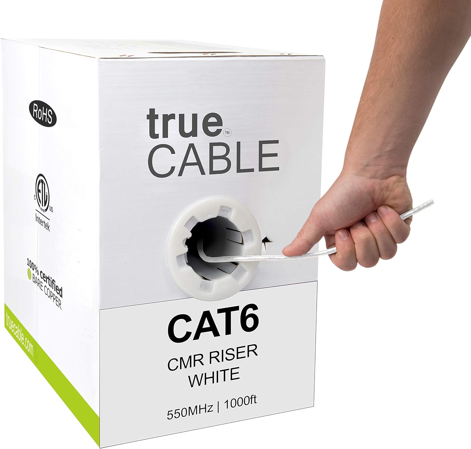 Cat6 Riser 1000ft Gray 23AWG 4 Pair Solid Bare Copper 550MHz Unshielded Twisted Pair Bulk Ethernet Cable B5292