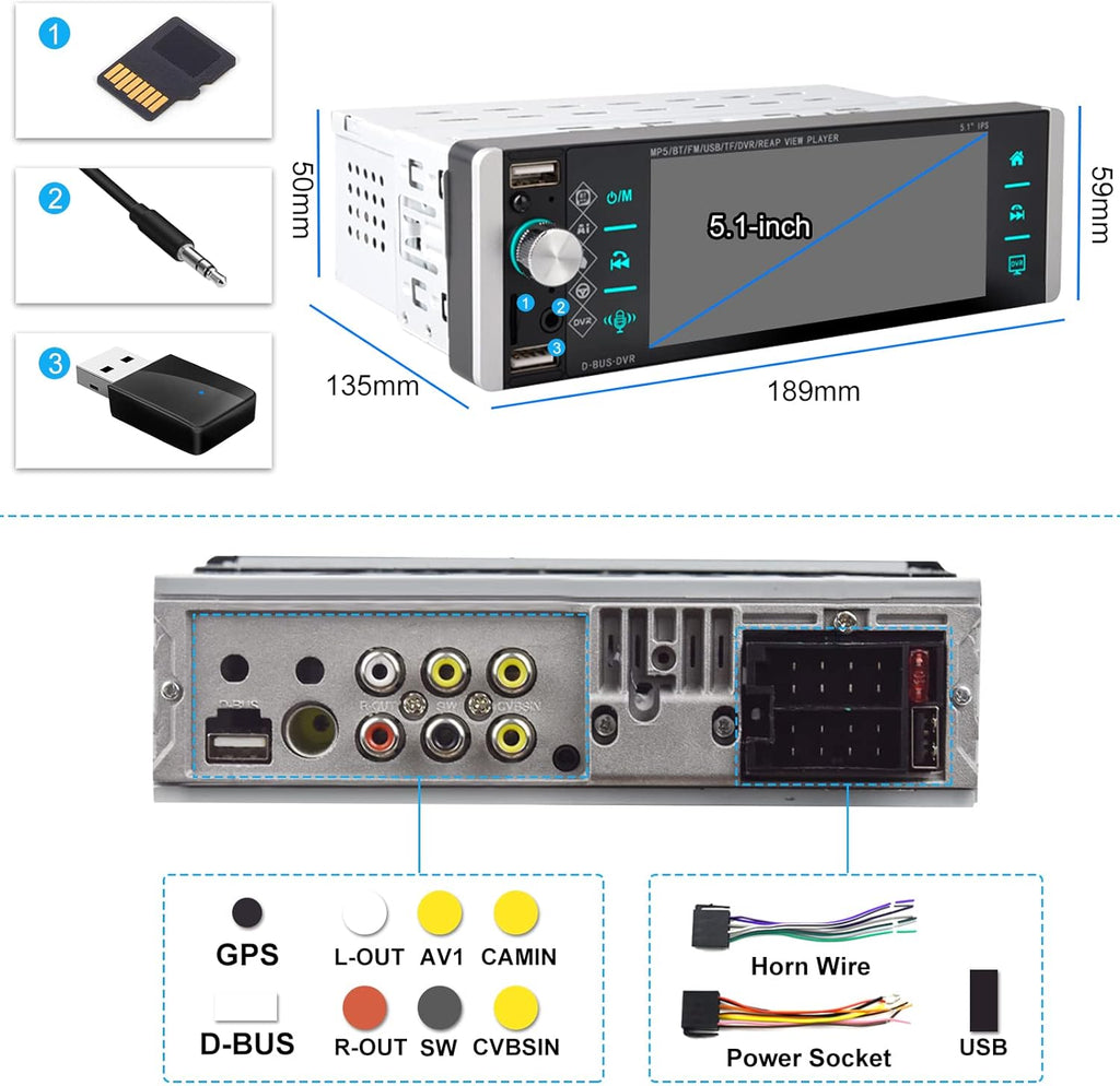 Single Din 5.1 Inch Touchscreen Car Stereo with Bluetooth V69767