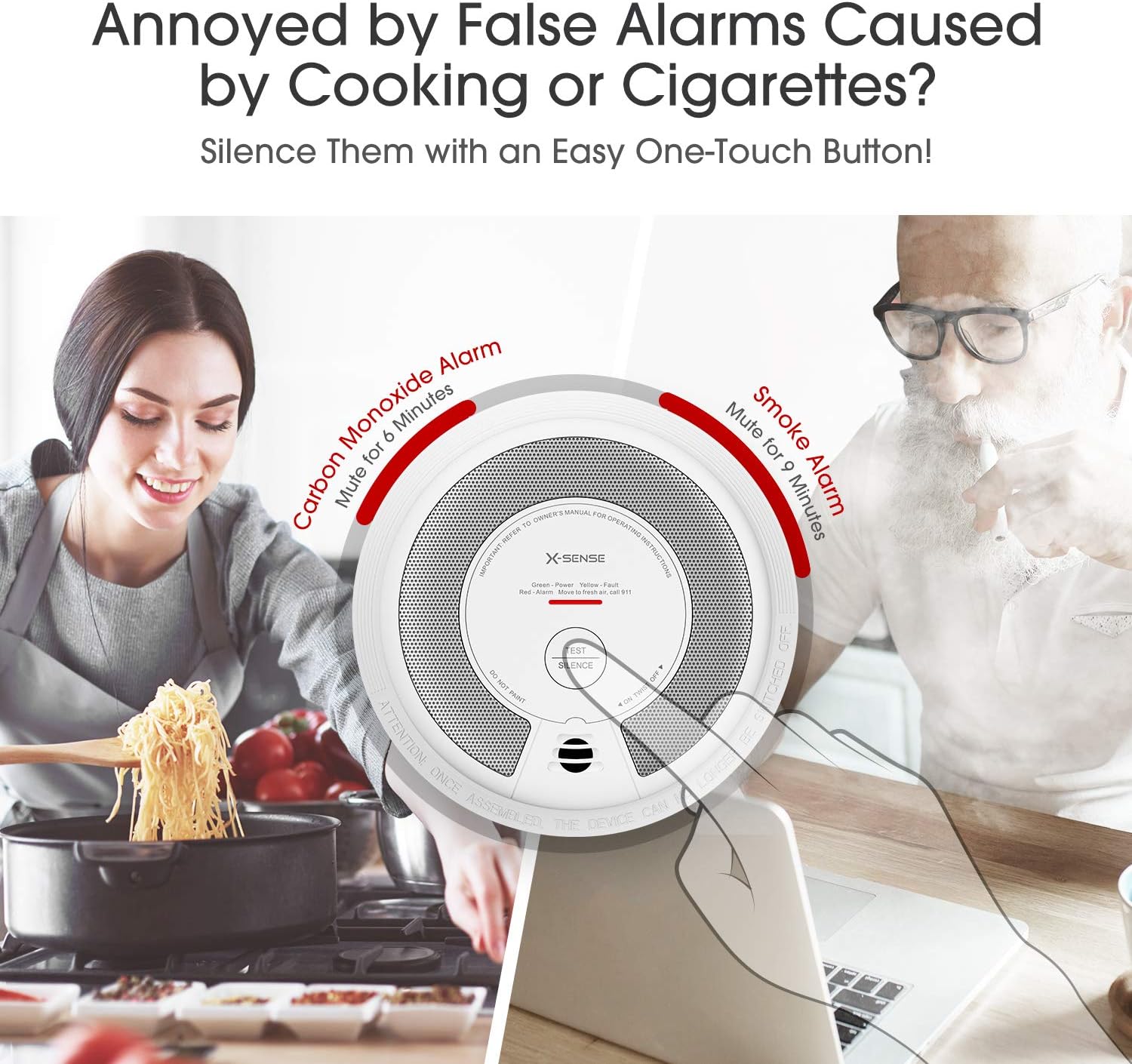 2-in-1 Smoke and Carbon Monoxide Detector Alarm, 10-Year Battery-Operated Dual Sensor, Pack of 3 F874553