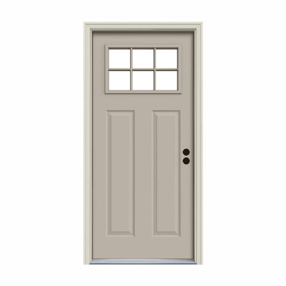 6 Lite Craftsman Desert Sand Painted Steel Prehung Left-Hand Inswing Front Door with Brickmould C857576