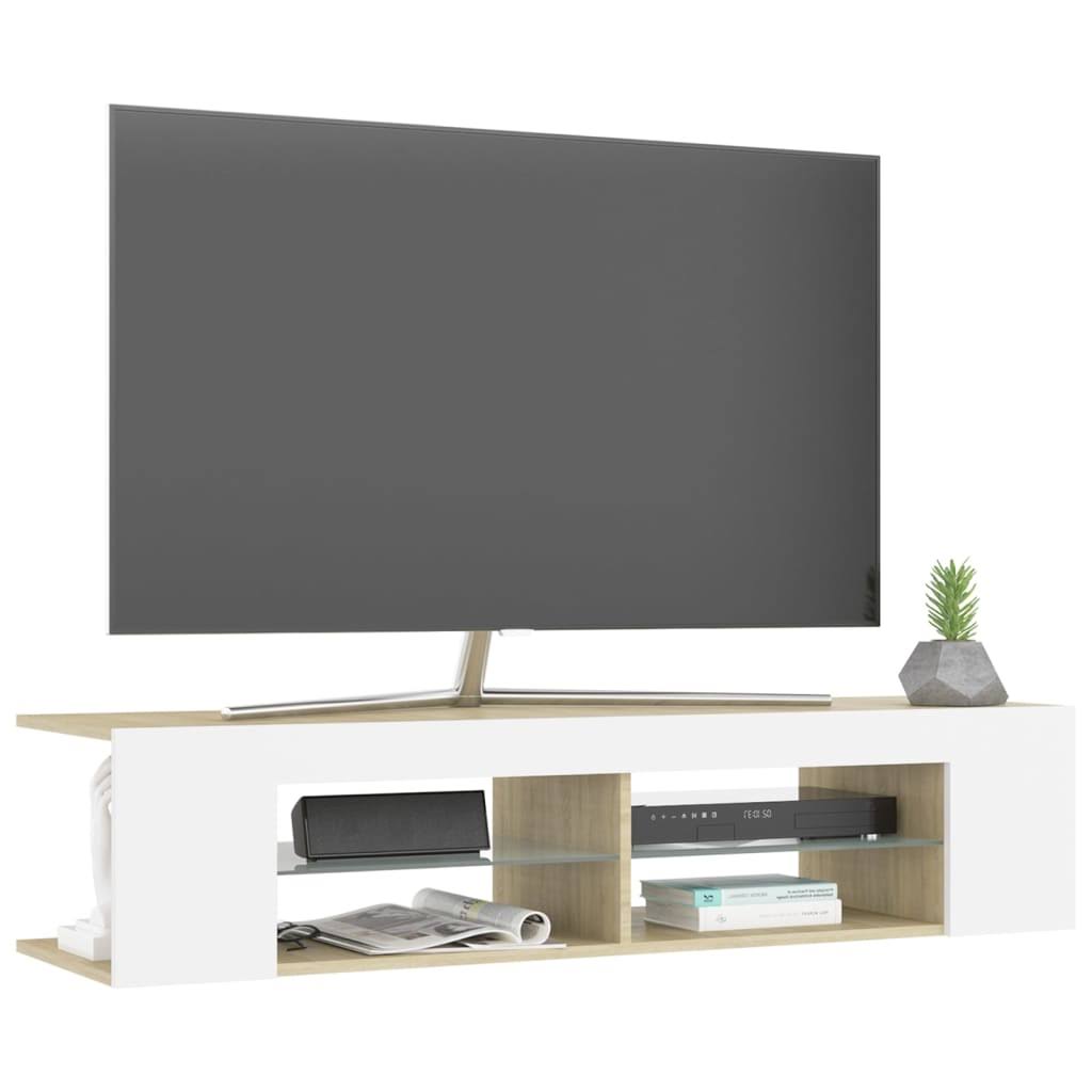 White Sonoma Oak TV Cabinet with LED Lights I772