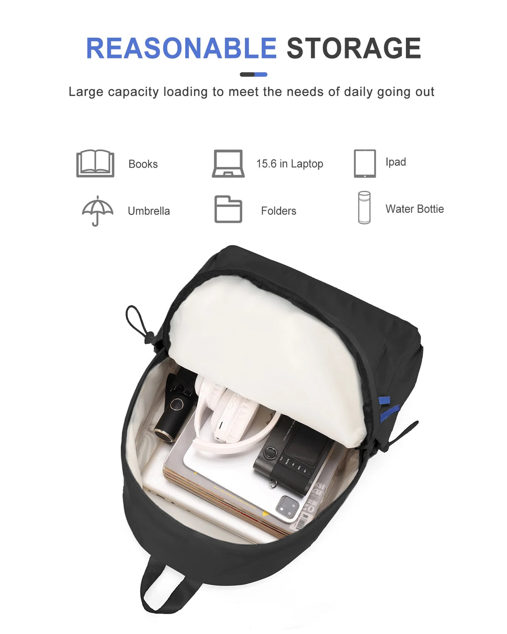 Waterproof Black Laptop Backpack I696108
