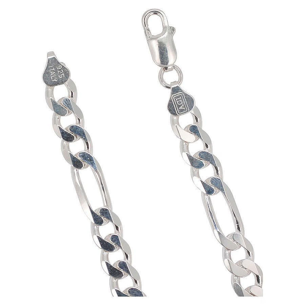 Sterling Silver 8mm Figaro Bracelet Chain I368286