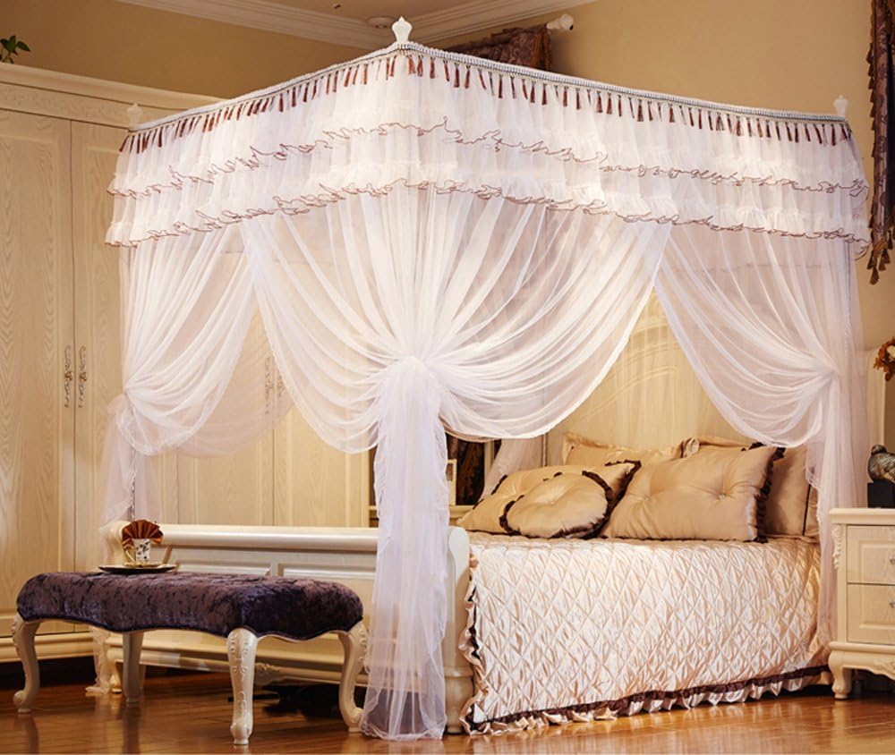 Gray Lace 4 Openings Queen Bed Canopy J27126