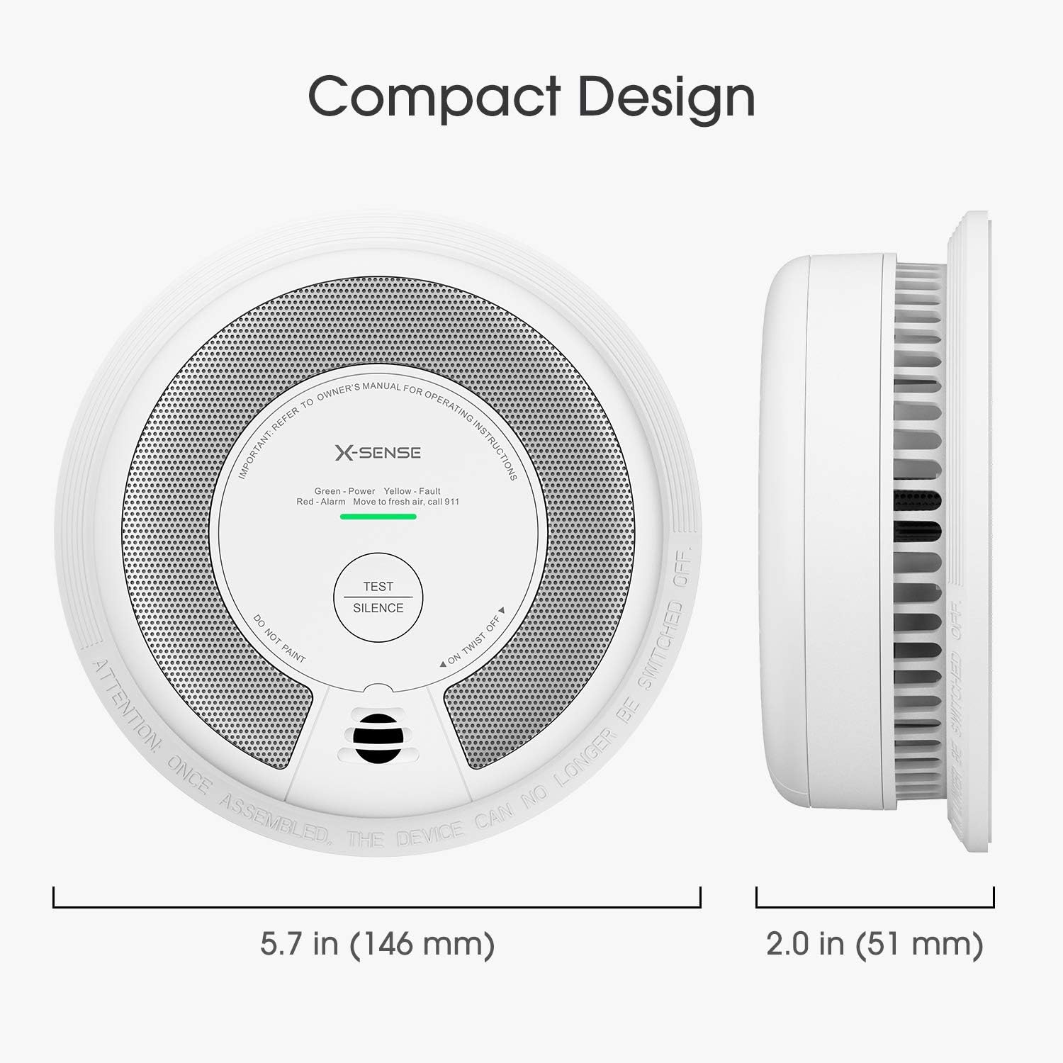 2-in-1 Smoke and Carbon Monoxide Detector Alarm, 10-Year Battery-Operated Dual Sensor, Pack of 3 F874553