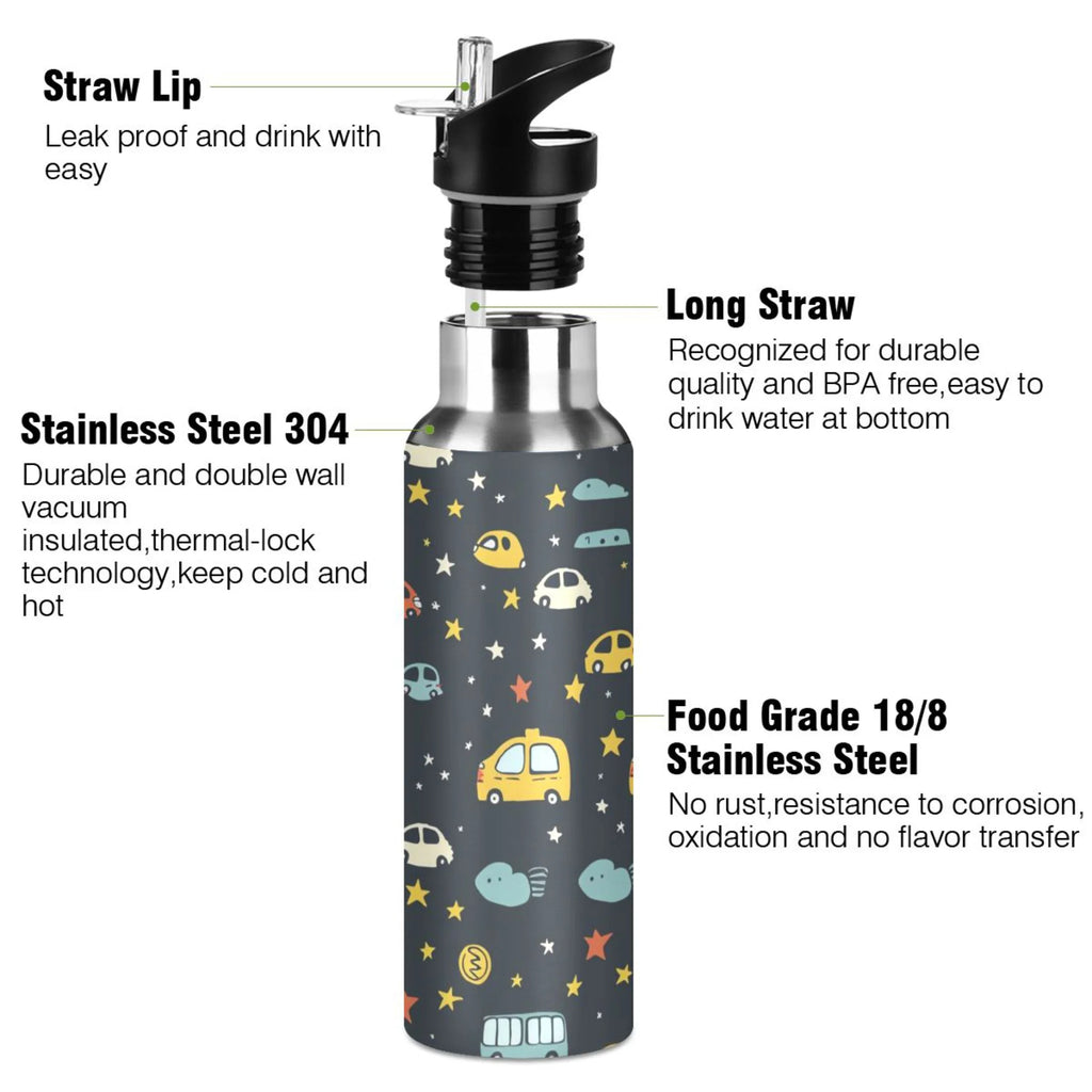 20 oz Insulated Stainless Steel Kids Water Bottle with Straw Lid M153311