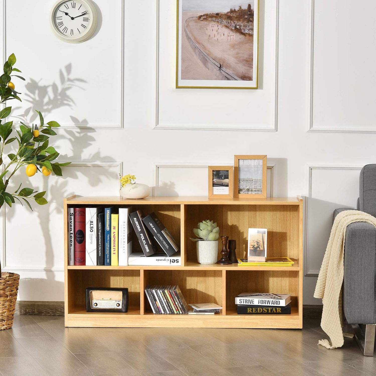 Natural Wooden 2 Tier 5 Cube Bookcase K530176