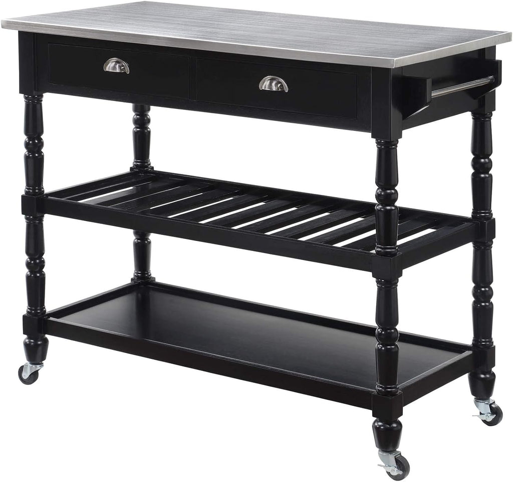 3-Tier Stainless Steel Kitchen Cart with Drawers, Dark Gray A3264