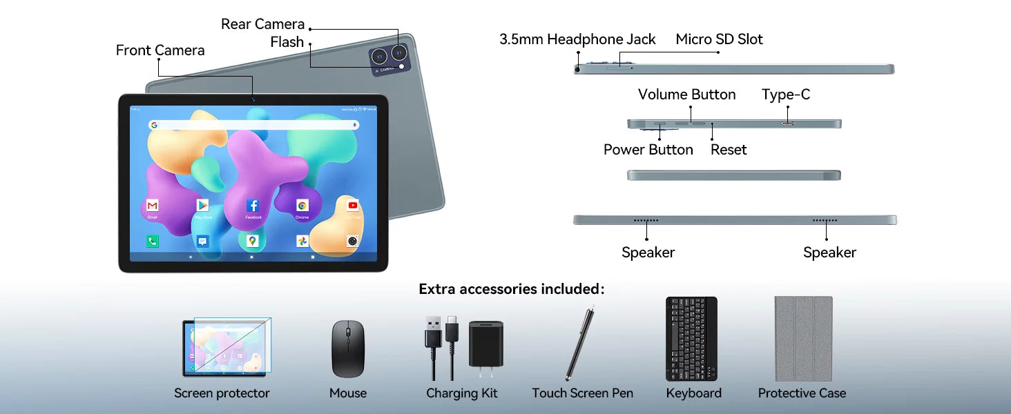 Gray 10.1 inch 128GB Tablet with Keyboard V538