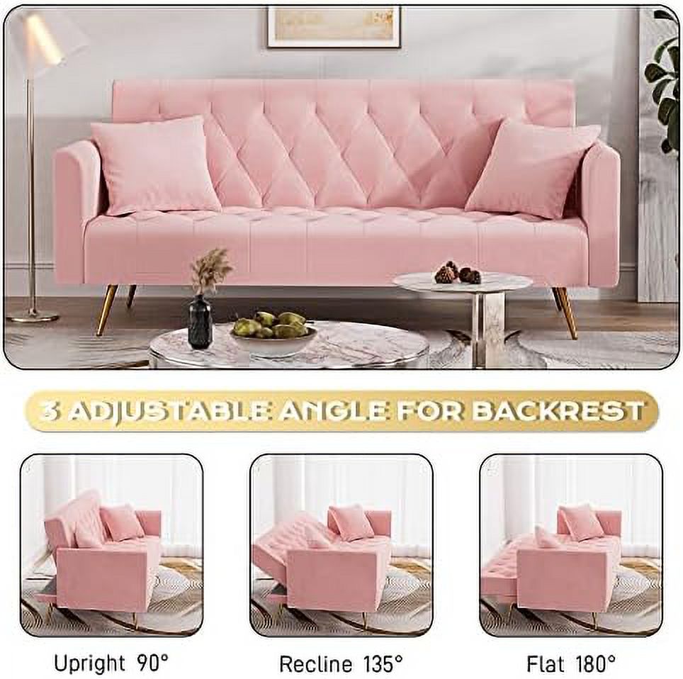 Blue Velvet Futon Sofa Bed with 2 Pillows L86805