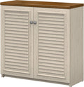 Antique White and Tea Maple Small Storage Cabinet with Doors S2872