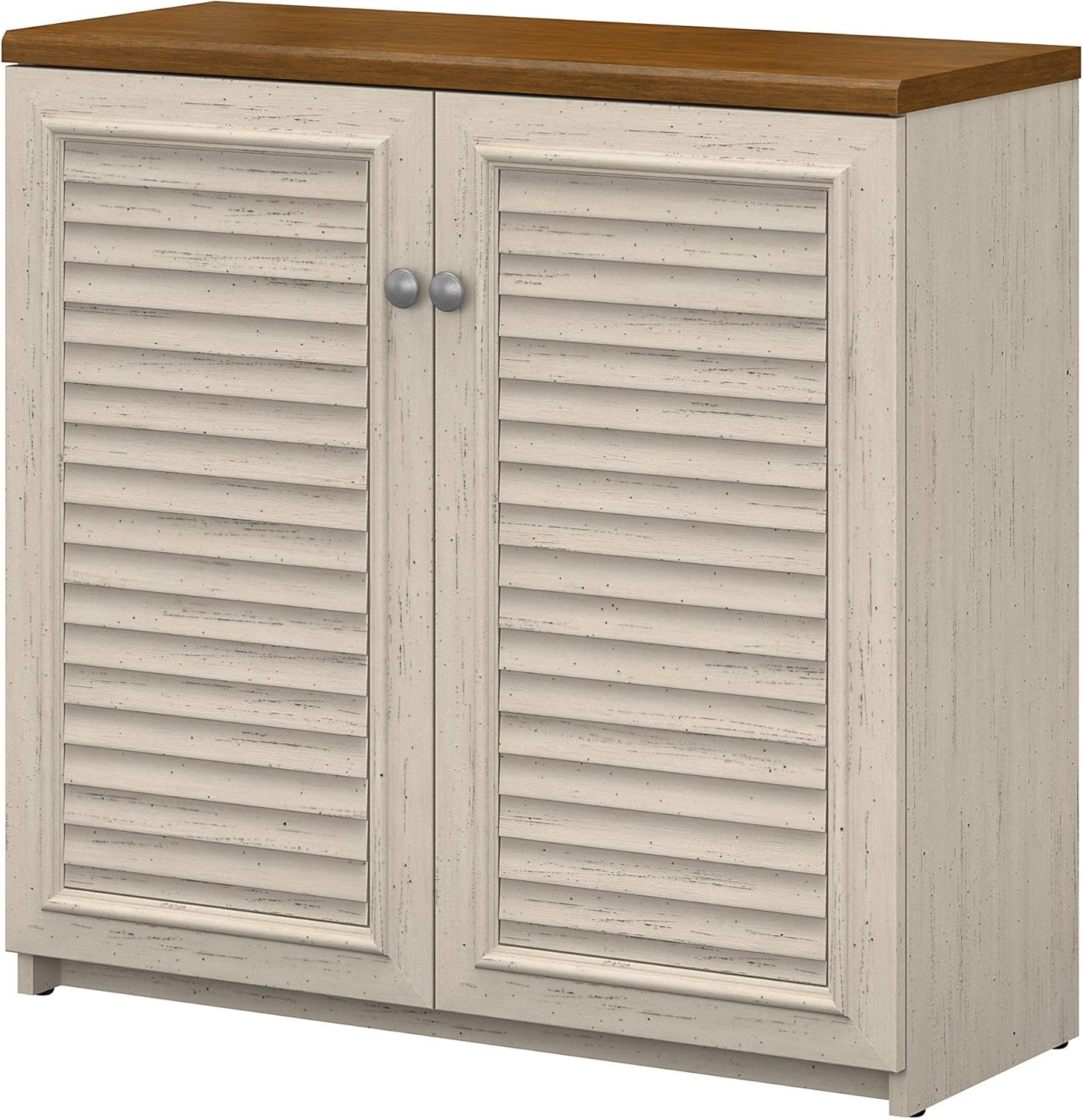 Antique White and Tea Maple Small Storage Cabinet with Doors S2872