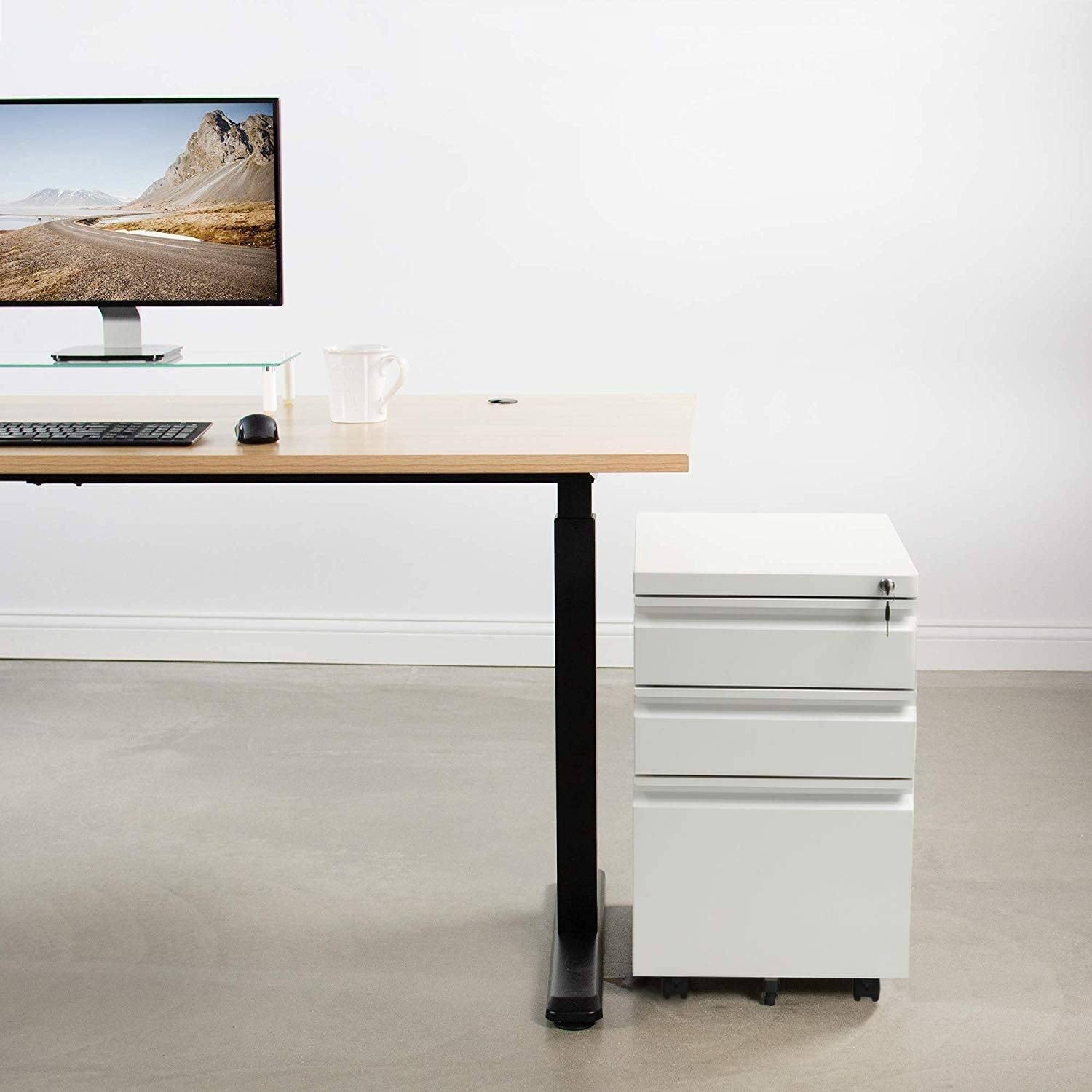 White 3-Drawer Locking Rolling Metal File Cabinet Z97335
