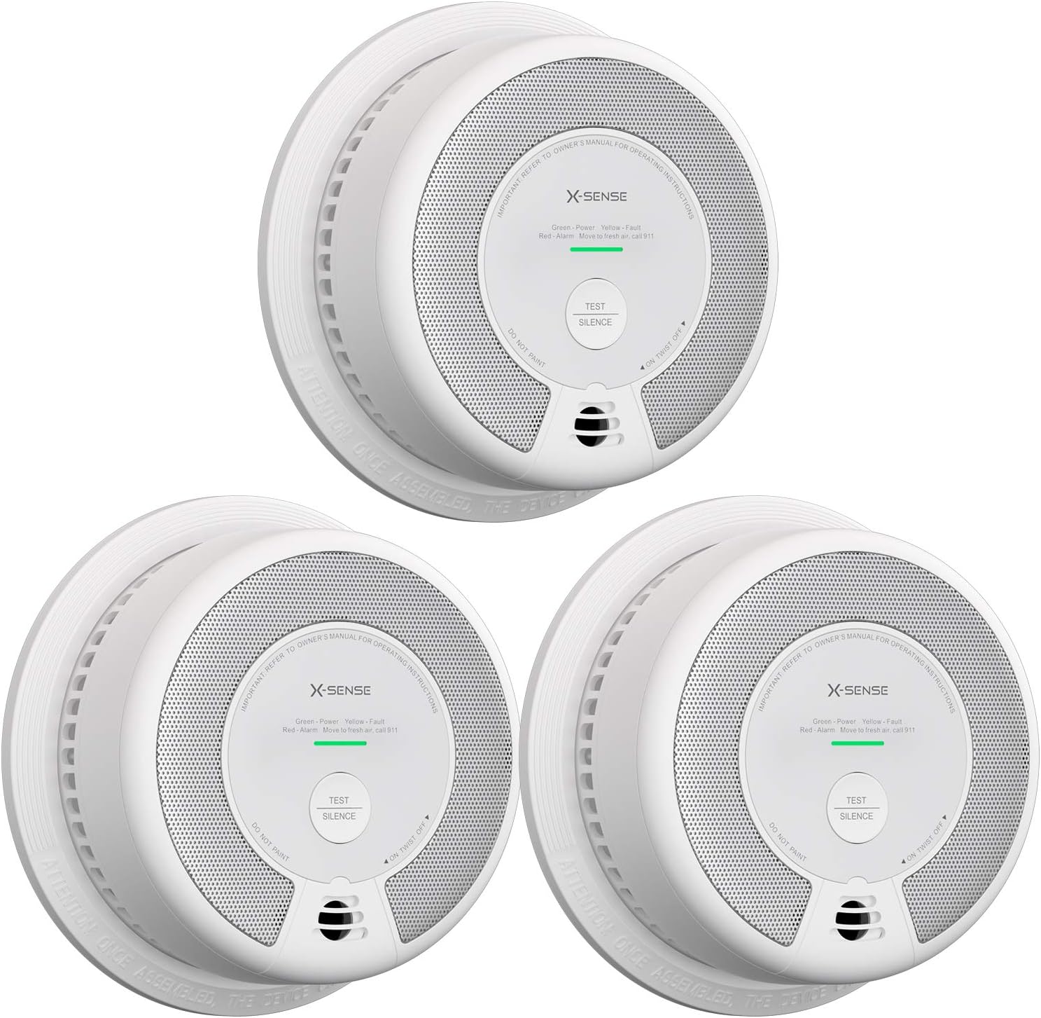 2-in-1 Smoke and Carbon Monoxide Detector Alarm, 10-Year Battery-Operated Dual Sensor, Pack of 3 F874553