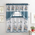 Turquoise Flower Printed 3-Piece Kitchen Curtain Tiers & Swag Set, 58x36 & 28x36 inches T79913