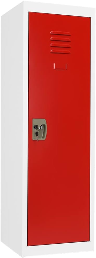 Metal Storage Locker with Lock and 2 Adjustable Shelves, Red/White Pack of 2 W35945