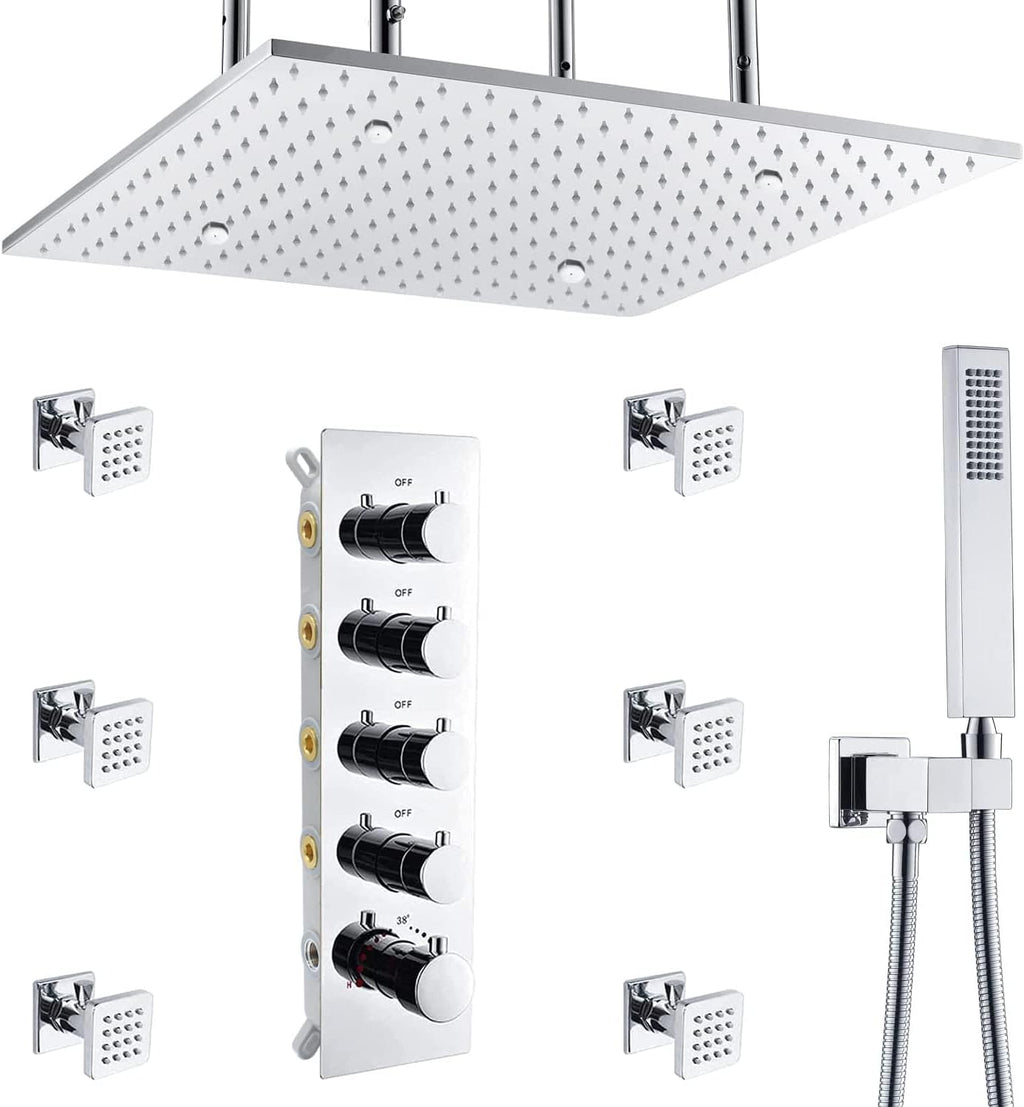 Brushed Gold Thermostatic Rain Shower Head System with Body Spray and Handheld Combo Set K82828