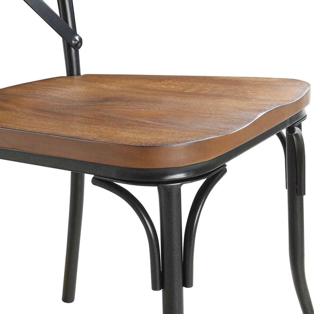 Metal Frame Dining Side Chairs, Set of 2, Brown and Ash Q270100