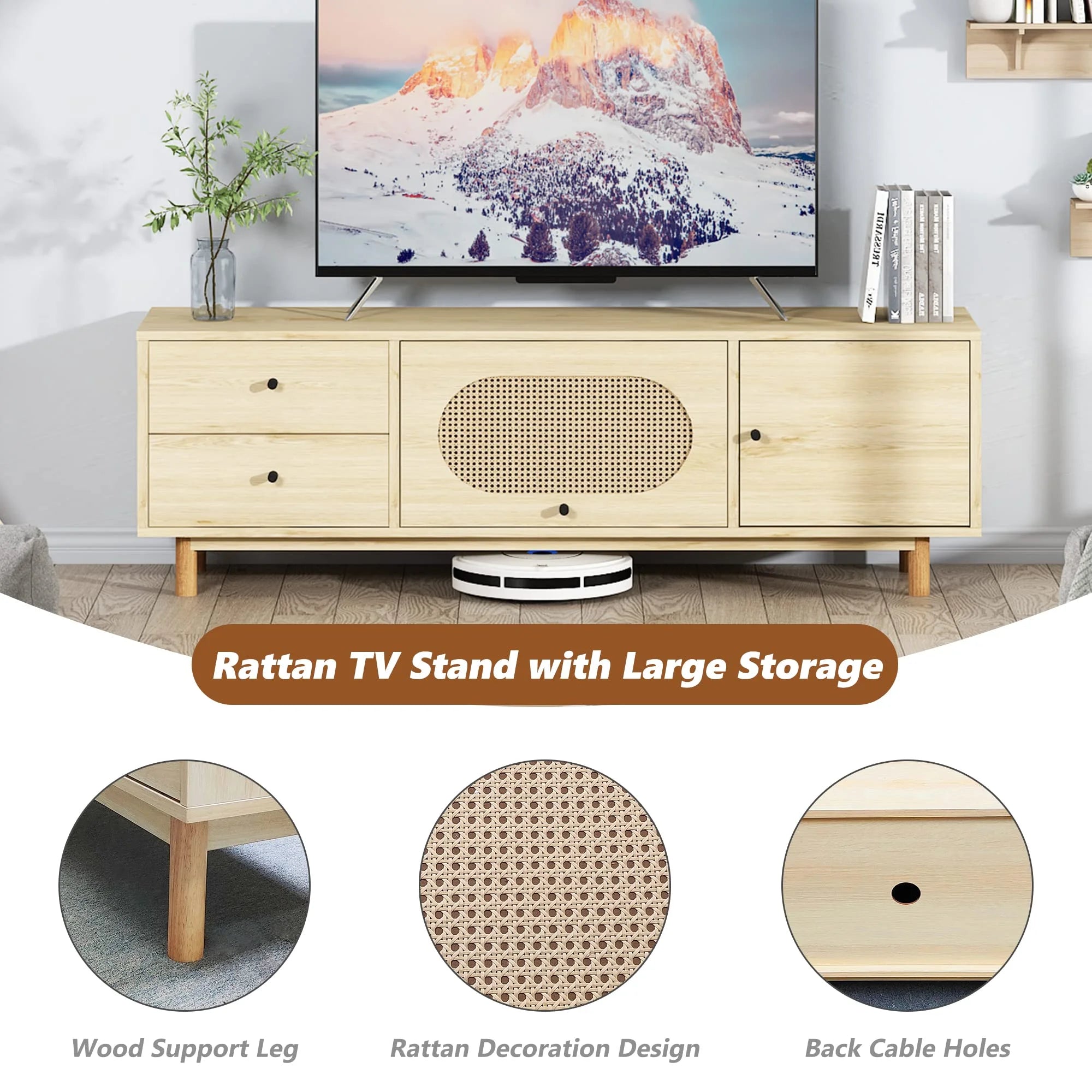 Natural Rattan TV Stand with 2 Drawers T64934